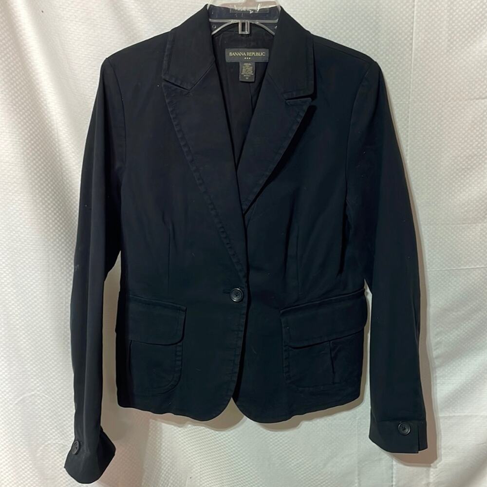 Banana Republic 12 black cotton spandex jacket shaped fit lined euc washable